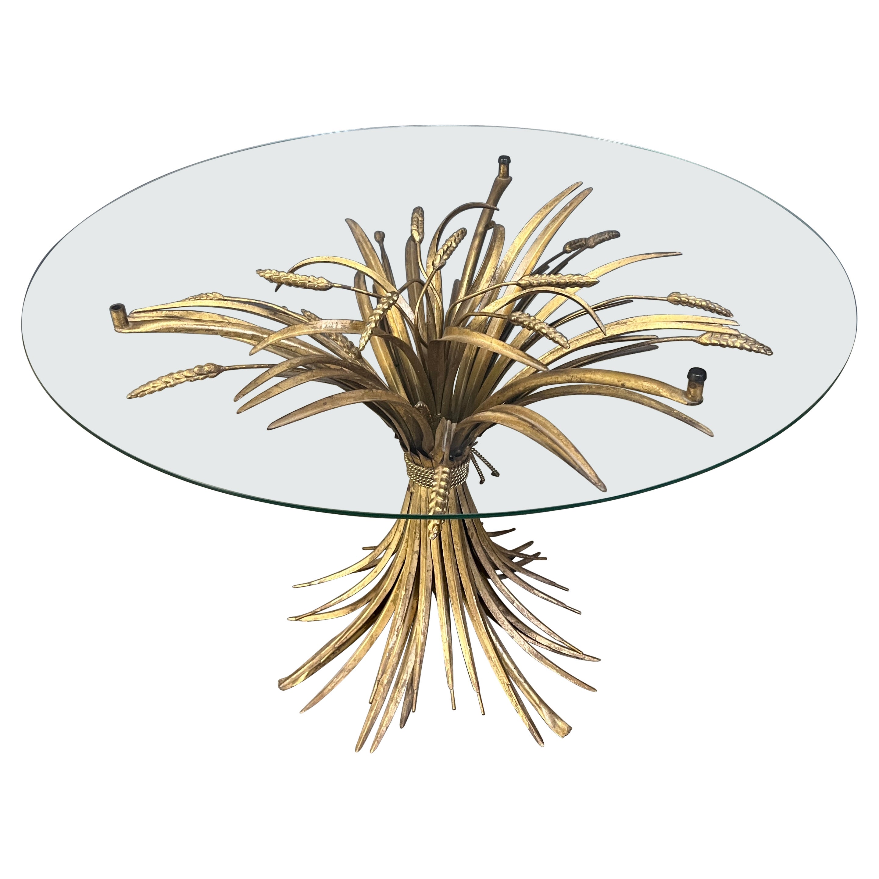 Vintage gilt metal sheaf of wheat coco chanel coffee table, 1960s