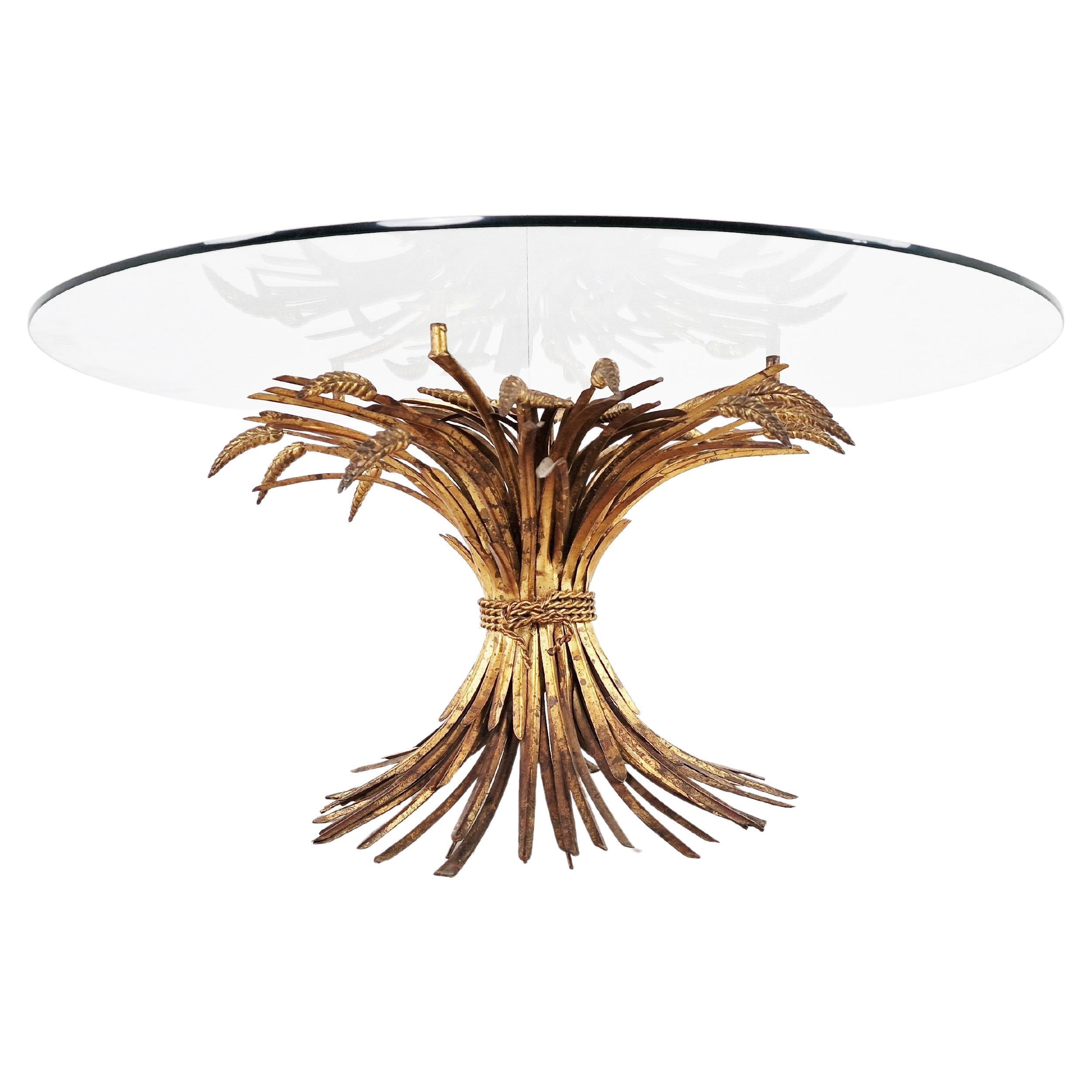 Wheat Sheaf Gilt Metal Table with Glass Top at 1stDibs