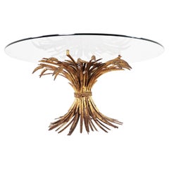 Vintage Gilt Metal Sheaf of Wheat Coco Chanel Coffee Table, 1960s