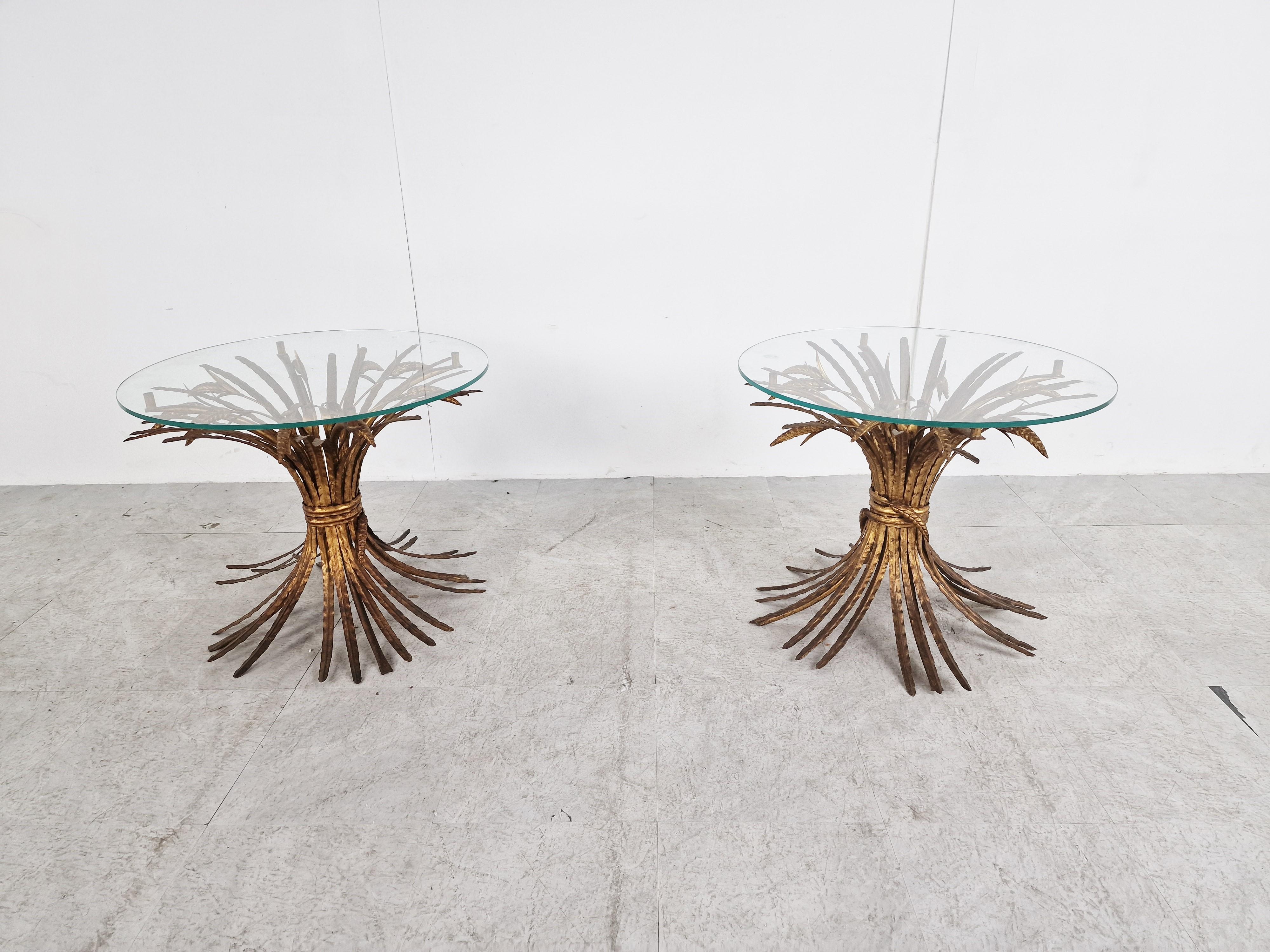 Hollywood Regency Vintage Gilt Metal Sheaf of Wheat Coco Chanel Coffee Tables 1960s, Set of 2
