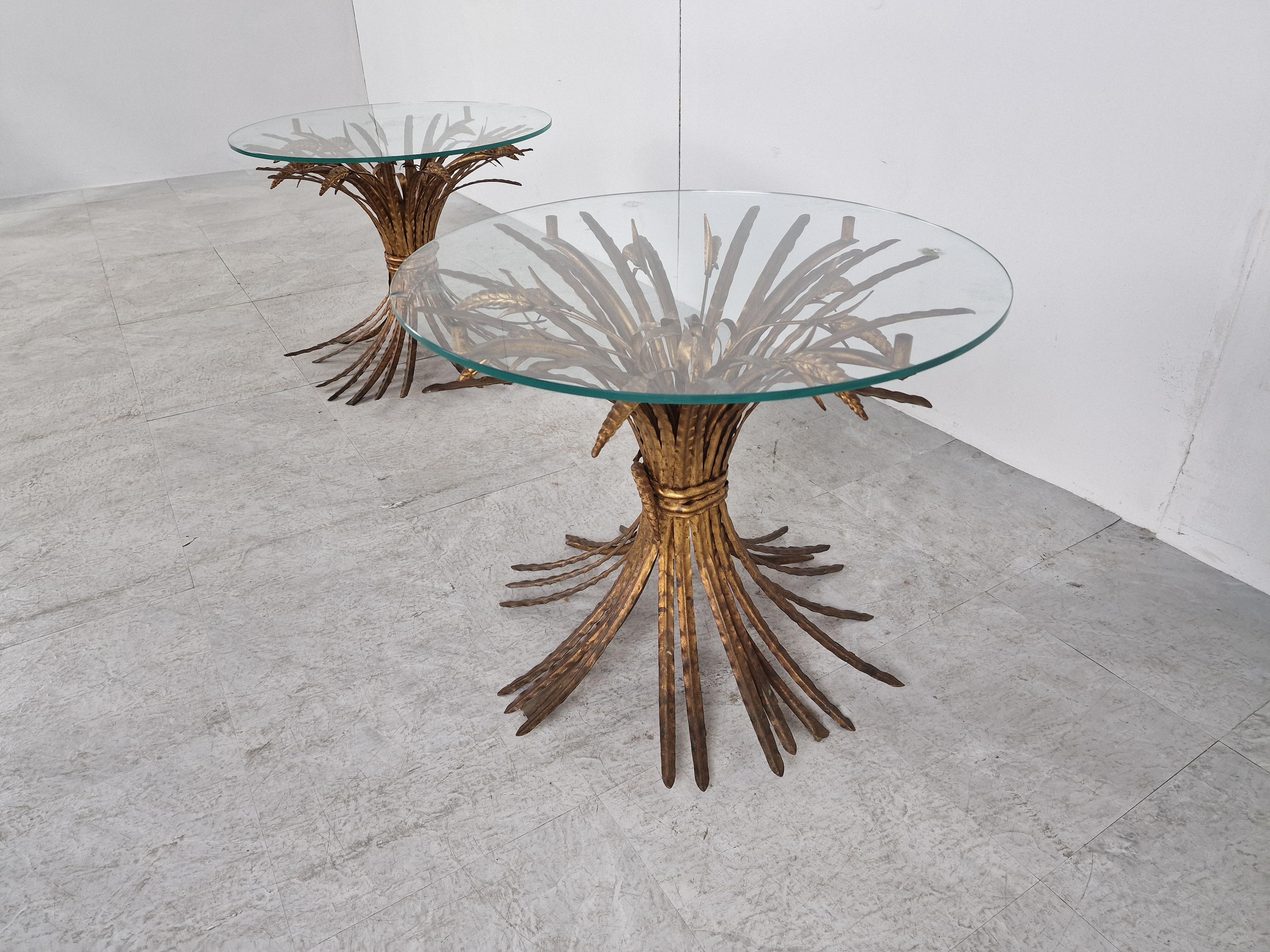 Mid-20th Century Vintage Gilt Metal Sheaf of Wheat Coco Chanel Coffee Tables 1960s, Set of 2