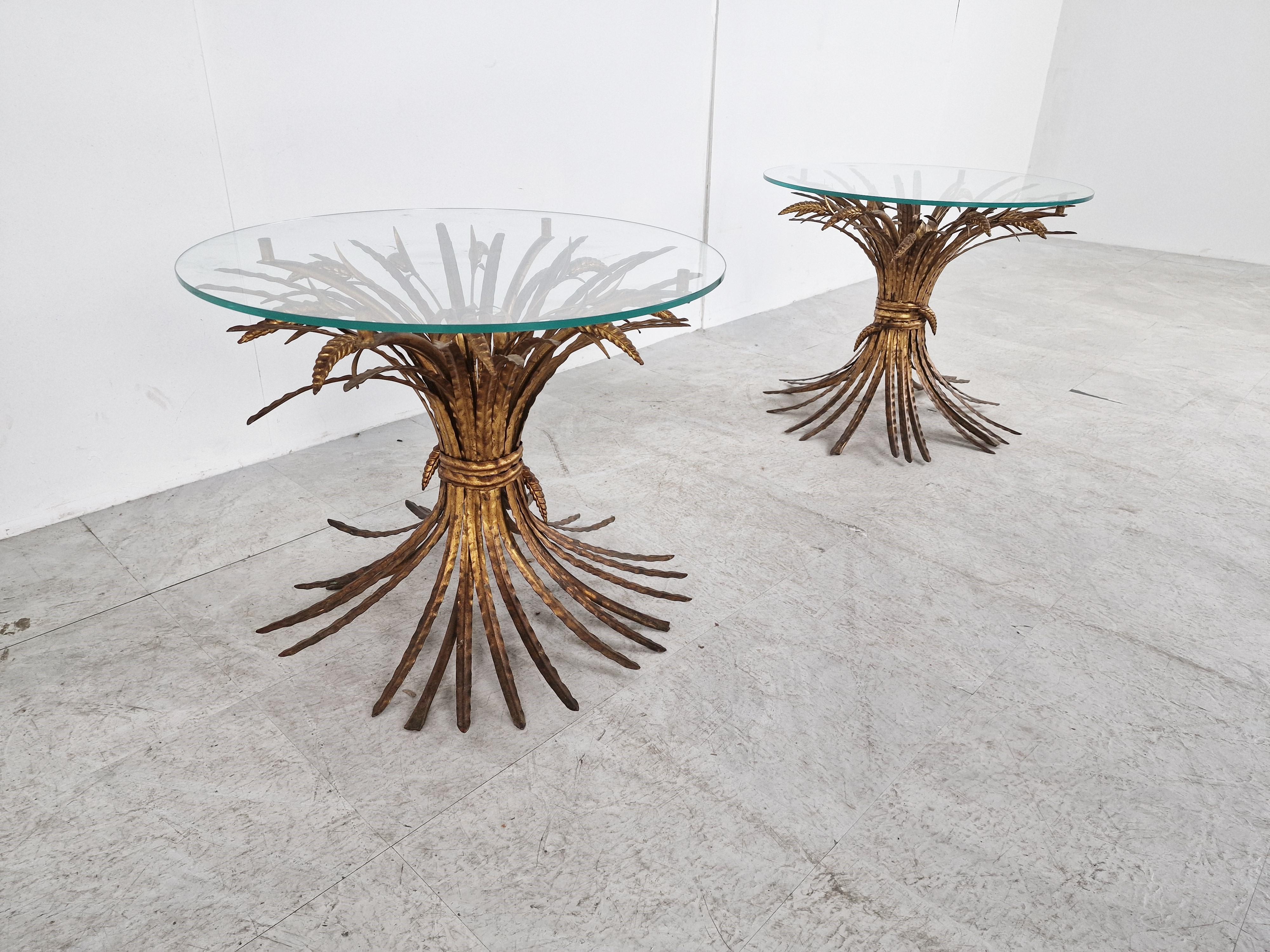 Vintage Gilt Metal Sheaf of Wheat Coco Chanel Coffee Tables 1960s, Set of 2 2