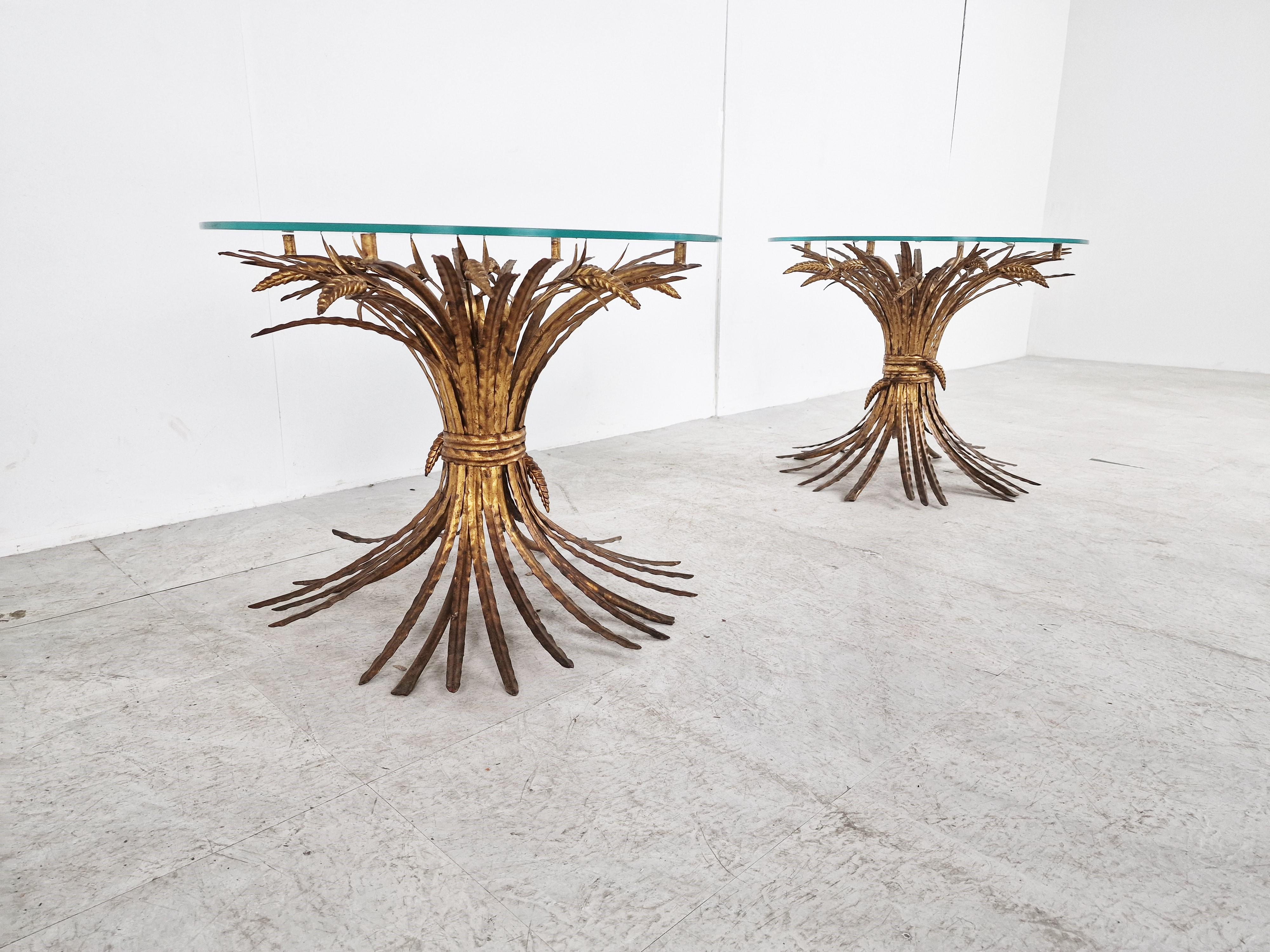 Vintage Gilt Metal Sheaf of Wheat Coco Chanel Coffee Tables 1960s, Set of 2 3