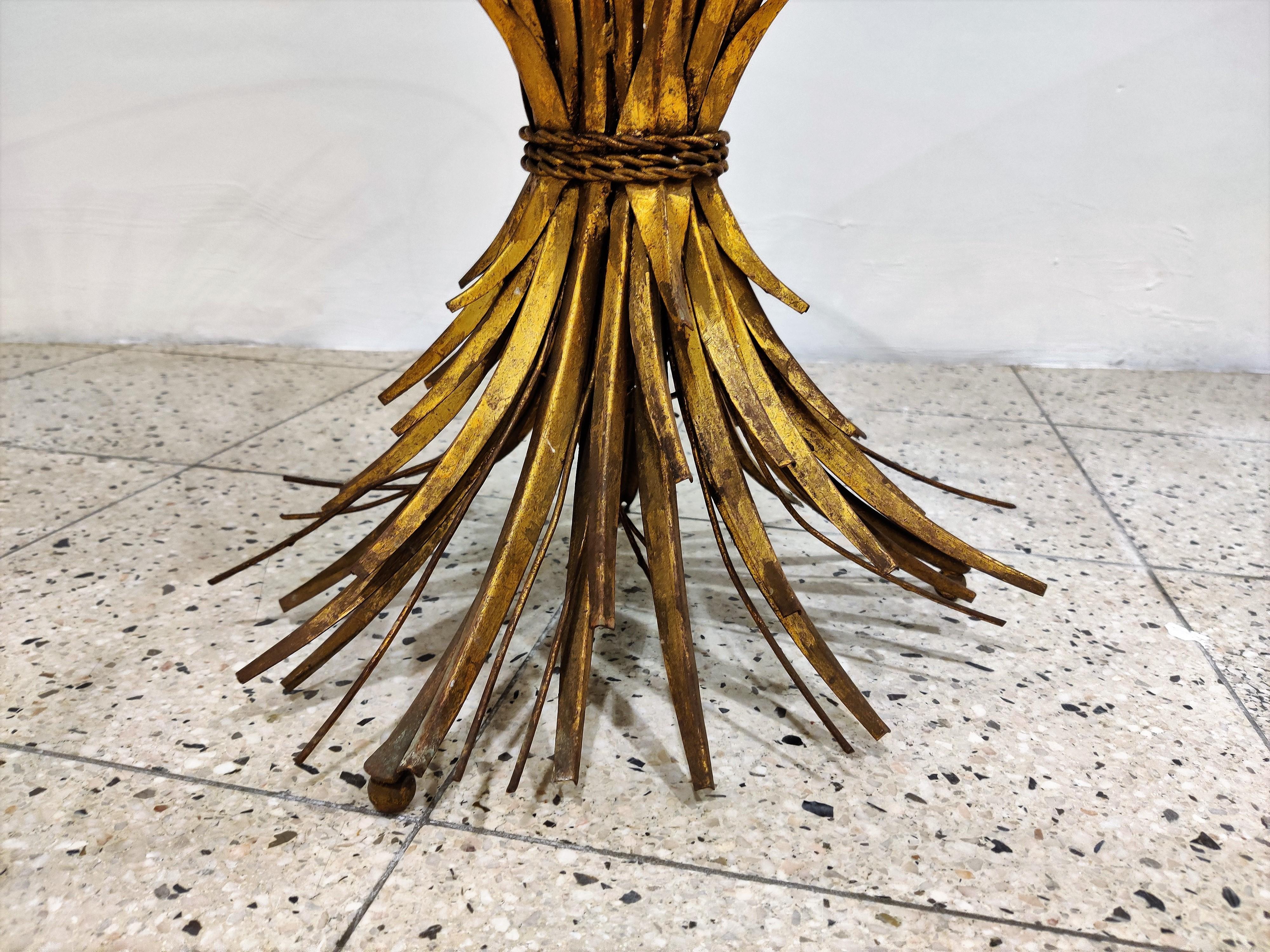 Vintage Gilt Metal Sheaf of Wheat Coco Chanel Side Table In Good Condition In HEVERLEE, BE