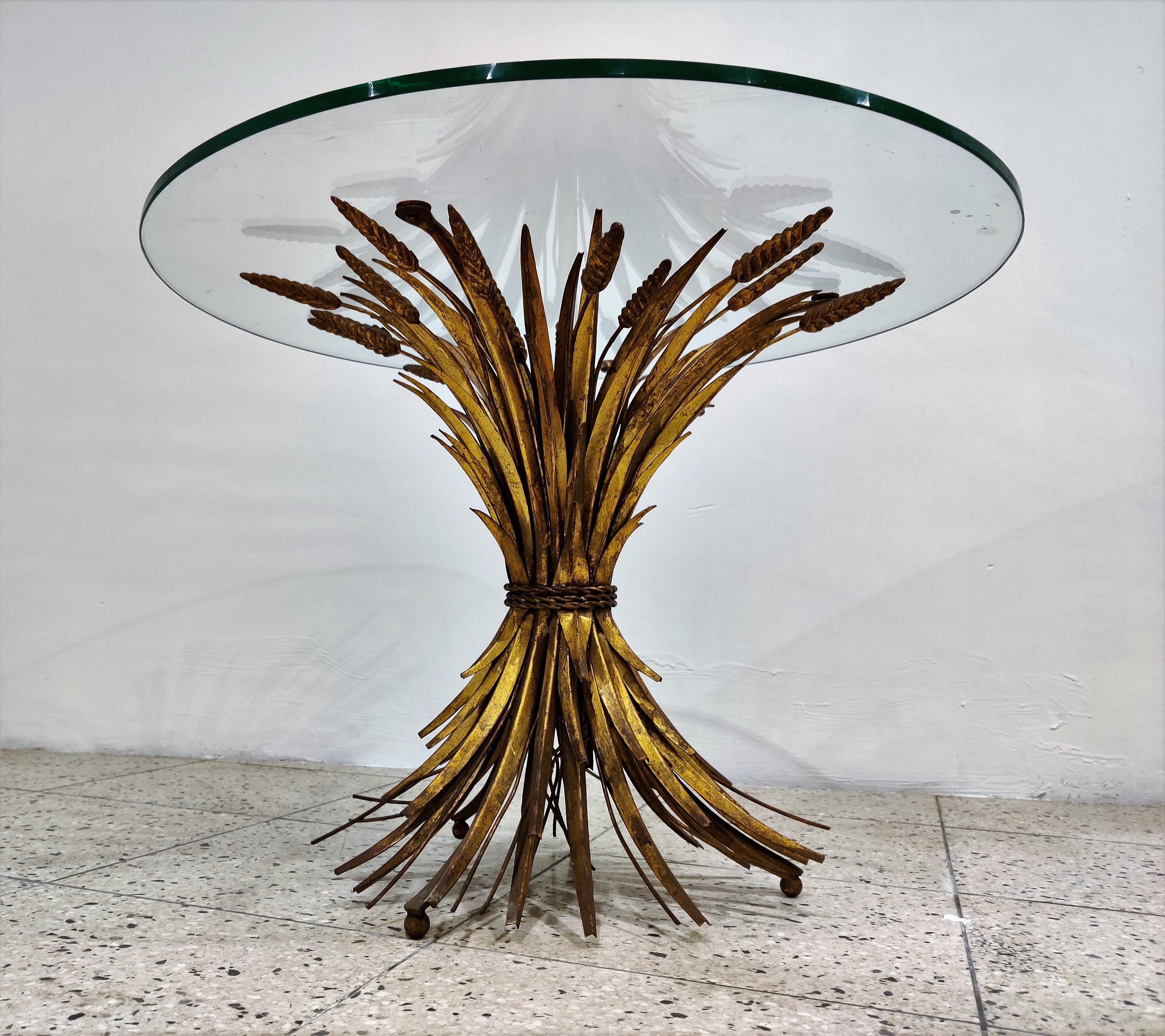 Mid-20th Century Vintage Gilt Metal Sheaf of Wheat Coco Chanel Side Table