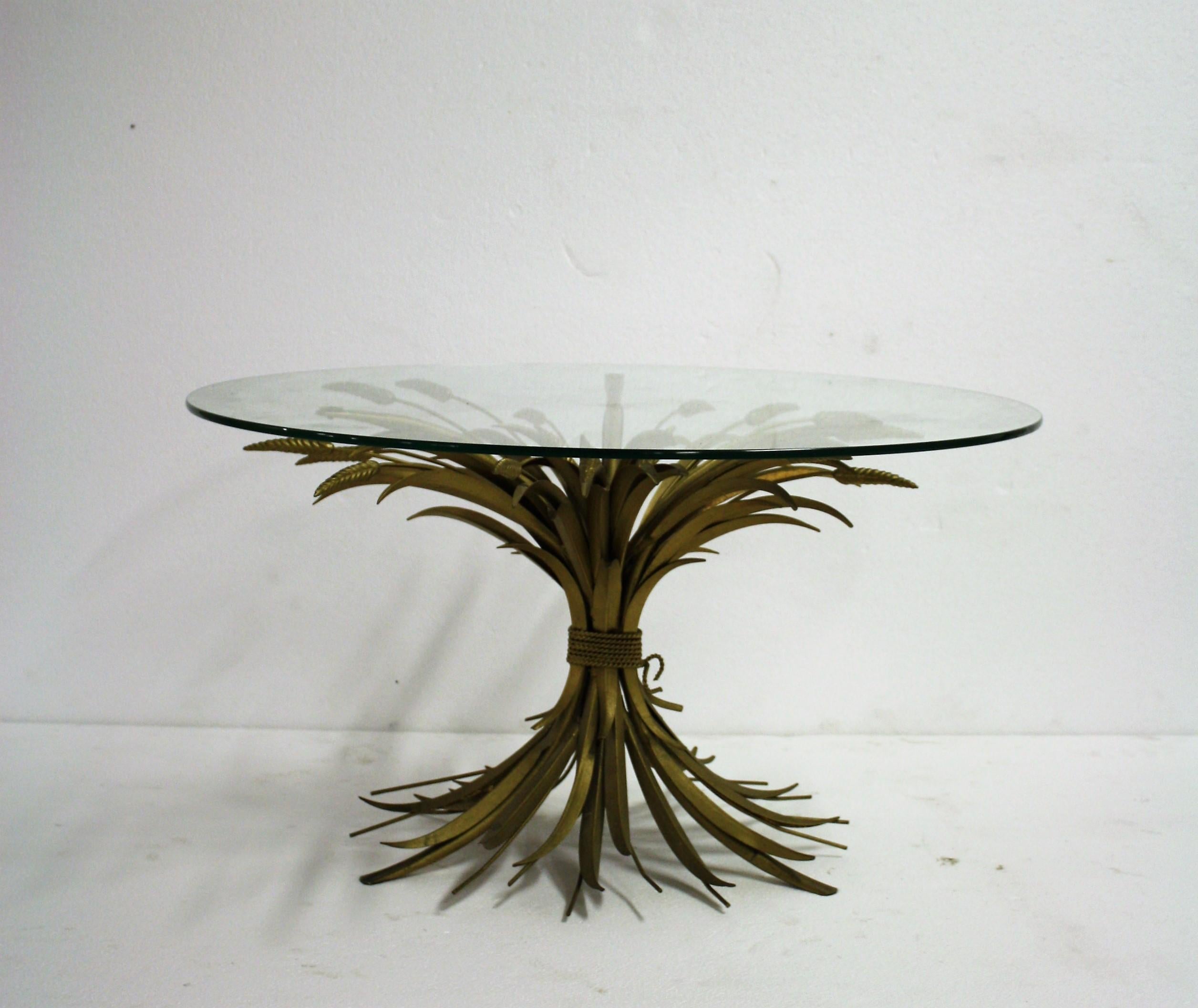 Vintage Gilt Metal Sheaf of Wheat Coco Chanel Side Table 1