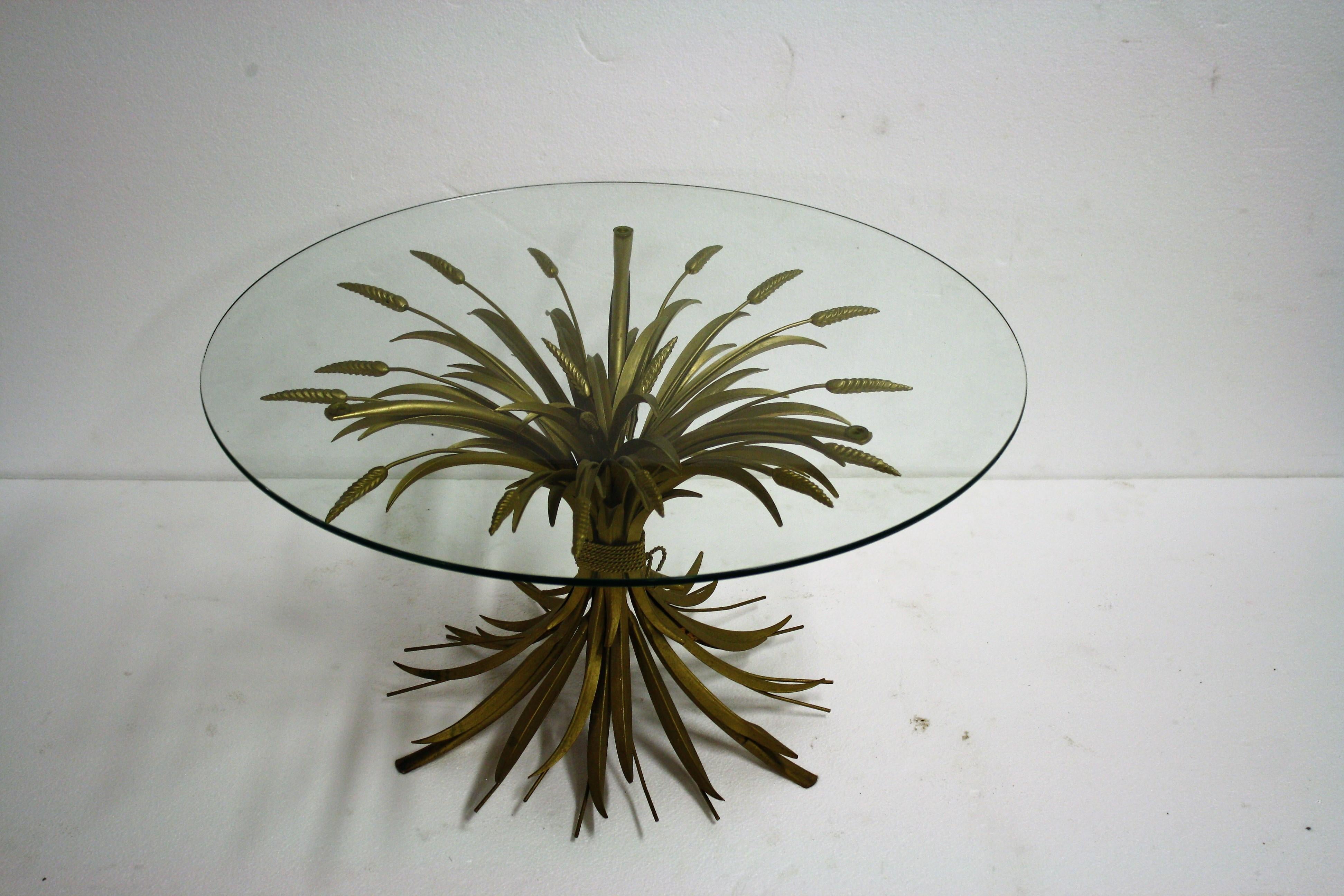 Vintage Gilt Metal Sheaf of Wheat Coco Chanel Side Table 2