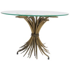 Vintage gilt metal sheaf of wheat coco chanel side table, 1960s