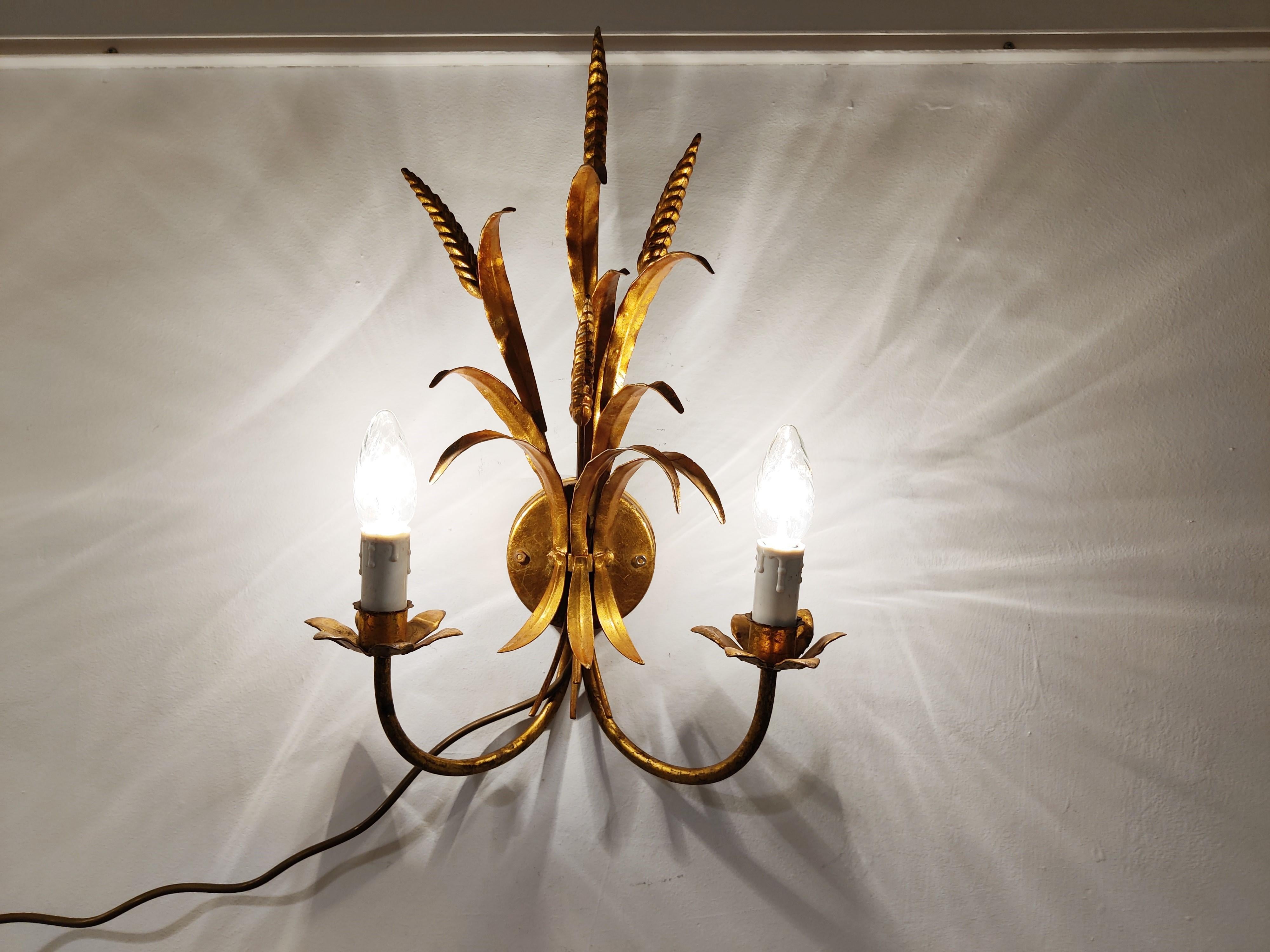 Vintage Gilt Metal Sheaf of Wheat Wall Lamps, 1960s  In Good Condition In HEVERLEE, BE