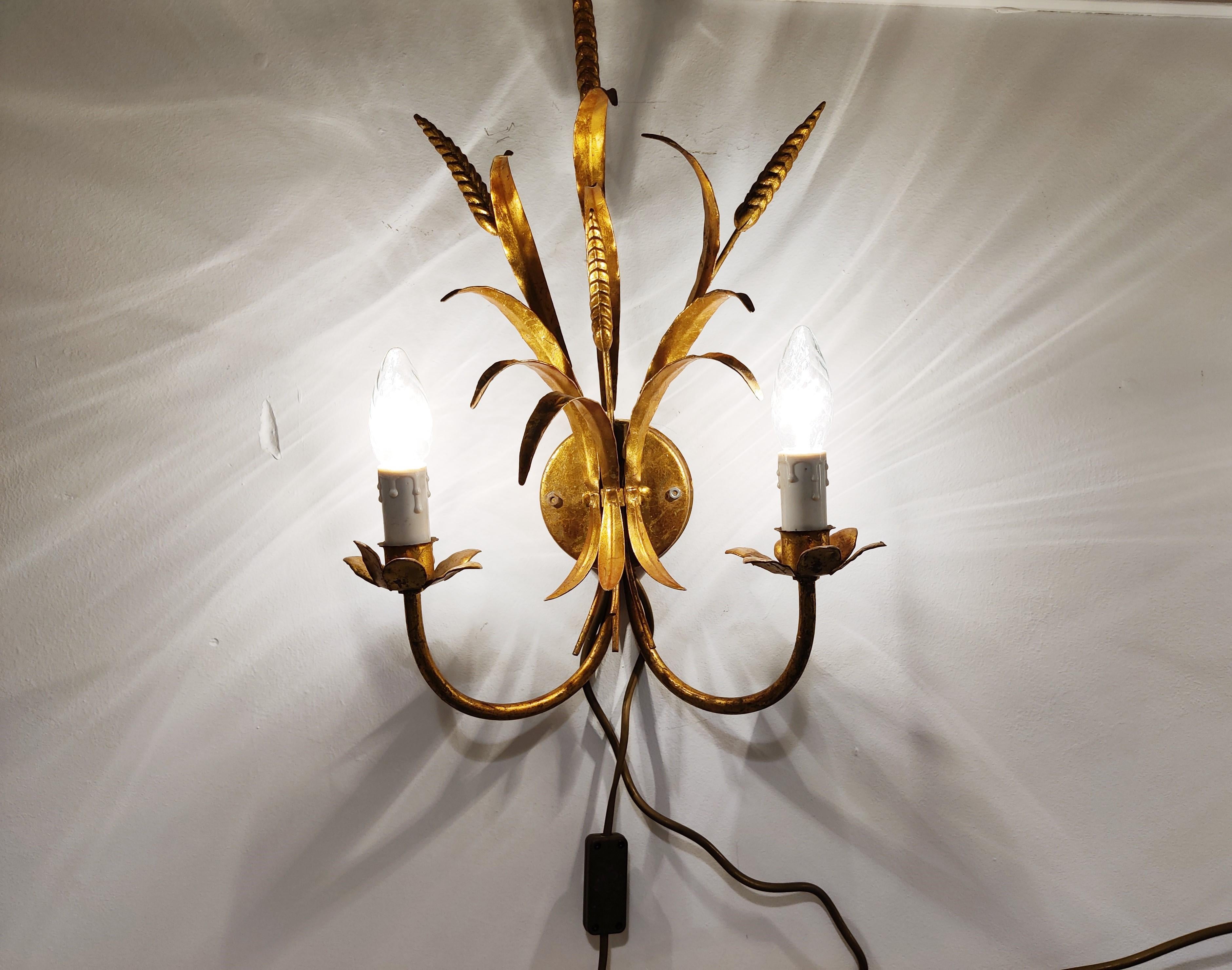Mid-20th Century Vintage Gilt Metal Sheaf of Wheat Wall Lamps, 1960s 