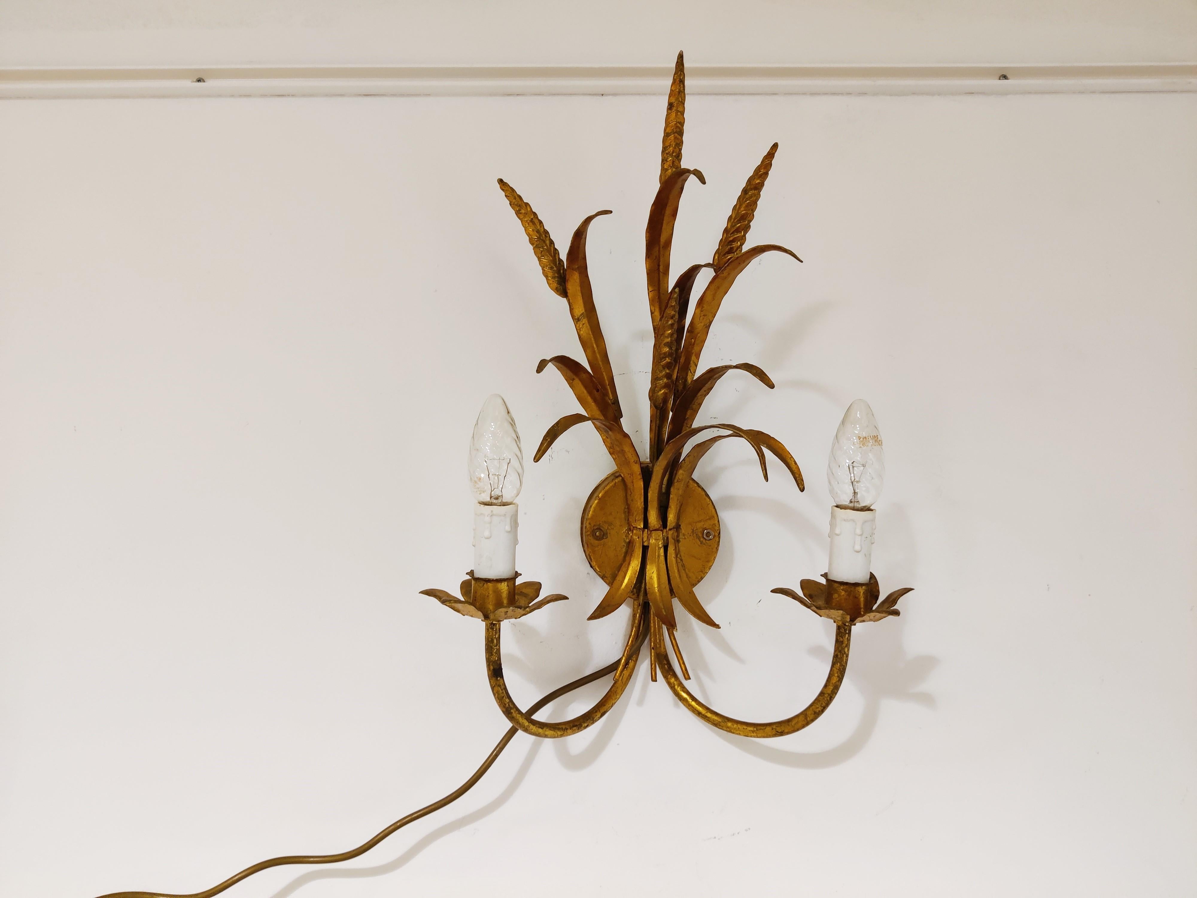 Vintage Gilt Metal Sheaf of Wheat Wall Lamps, 1960s  1