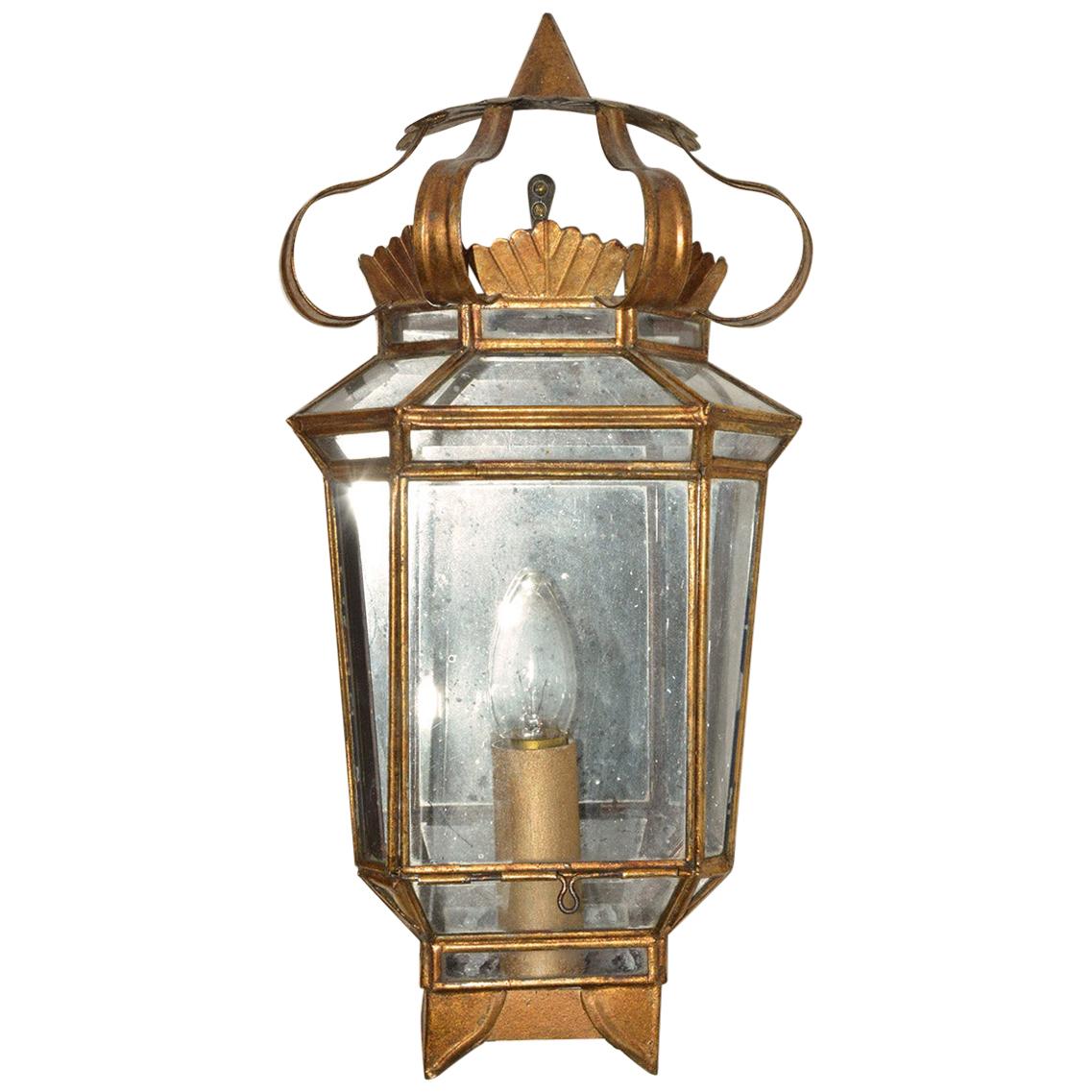 Vintage Gilt Mirrored Wall Light Lantern For Sale