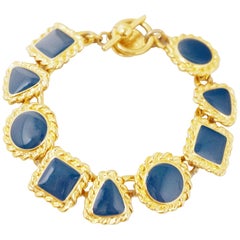 Vintage Gilt & Navy Enamel Geometric Shapes Bracelet by Anne Klein, 1980s