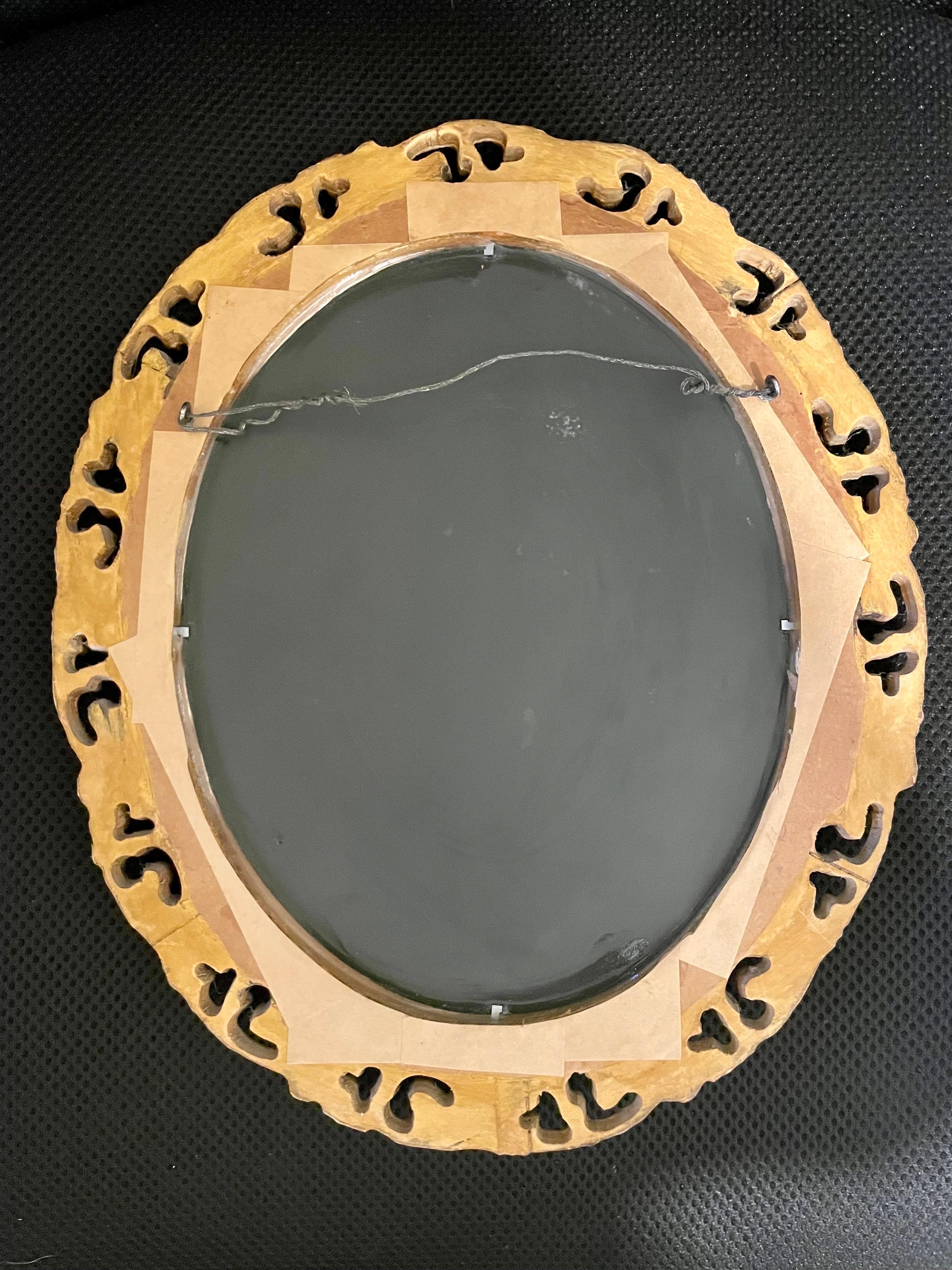Wood  Vintage Gilt Oval Carved Italian Mirror For Sale