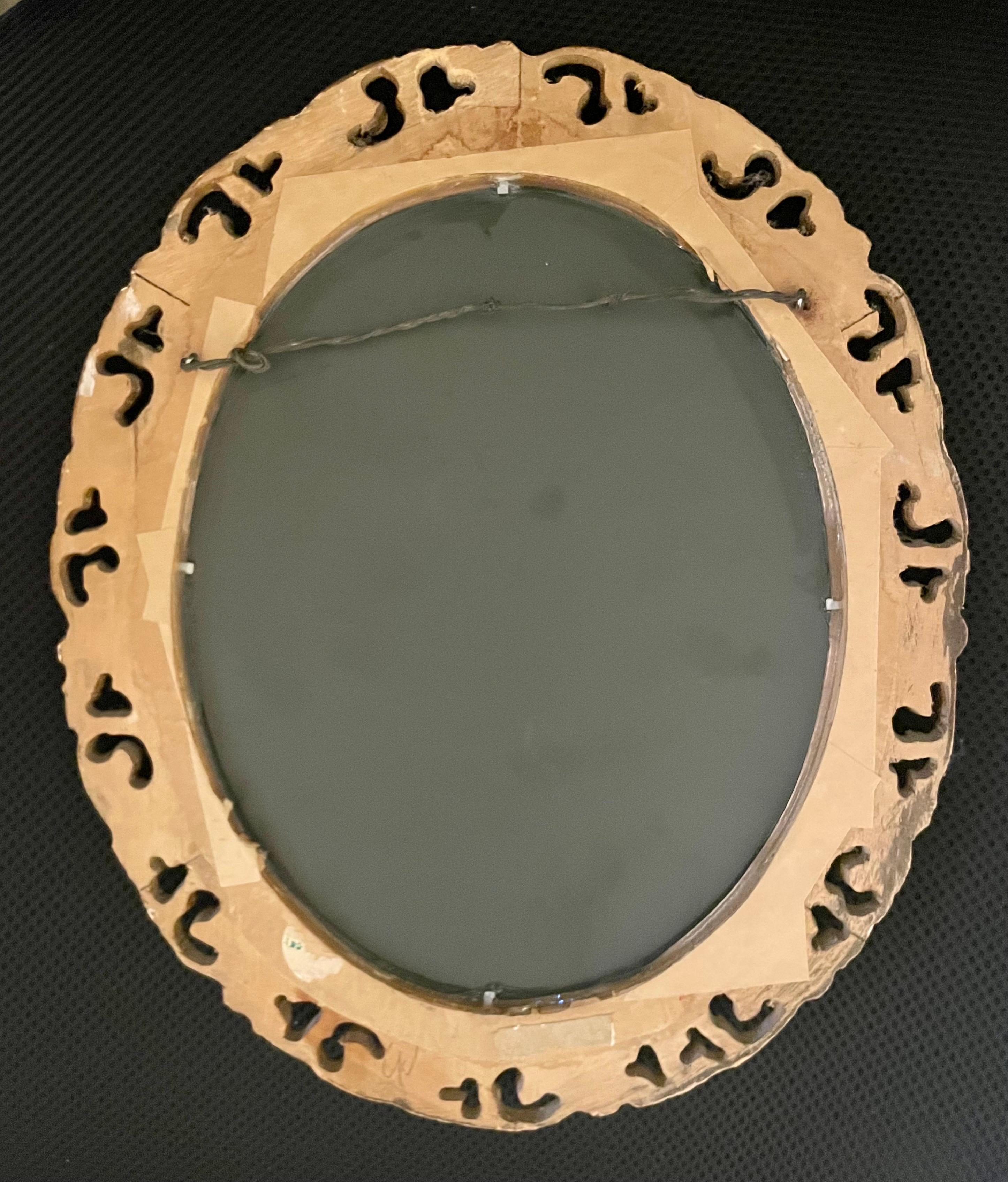  Vintage Gilt Oval Carved Italian Mirror For Sale 2