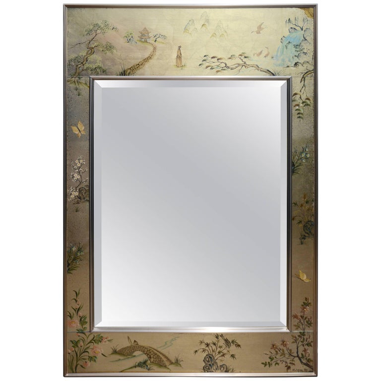 Vintage Gilt Painted Chinoiserie Style Wall Mirror By Labarge