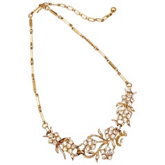 Retro Gilt & Rhinestone Floral Bib Choker Necklace By Coro, 1950s