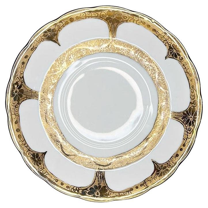 Vintage Gilt Round Porcelain Scalloped Trinket Dish with Gold Details