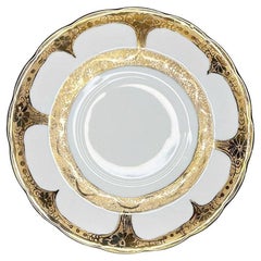 Vintage Gilt Round Porcelain Scalloped Trinket Dish with Gold Details