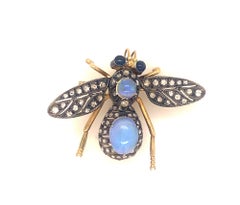 Vintage Gilt Silver Opal Diamond Sapphire Reticulated Bee Brooch