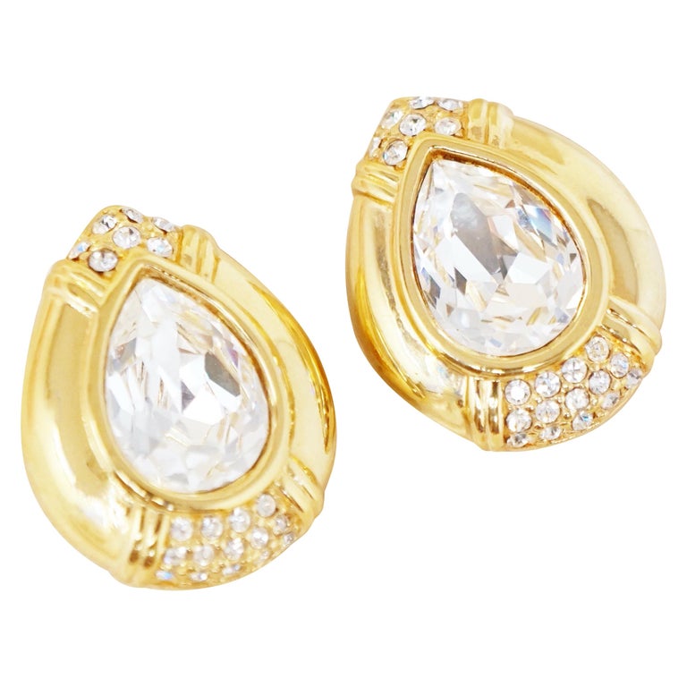 Vintage Gilt and Swarovski Crystal Chunky Teardrop Earrings by ...