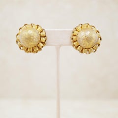 Vintage Gilt Textured Sphere Earrings by Miriam Haskell, 1950s