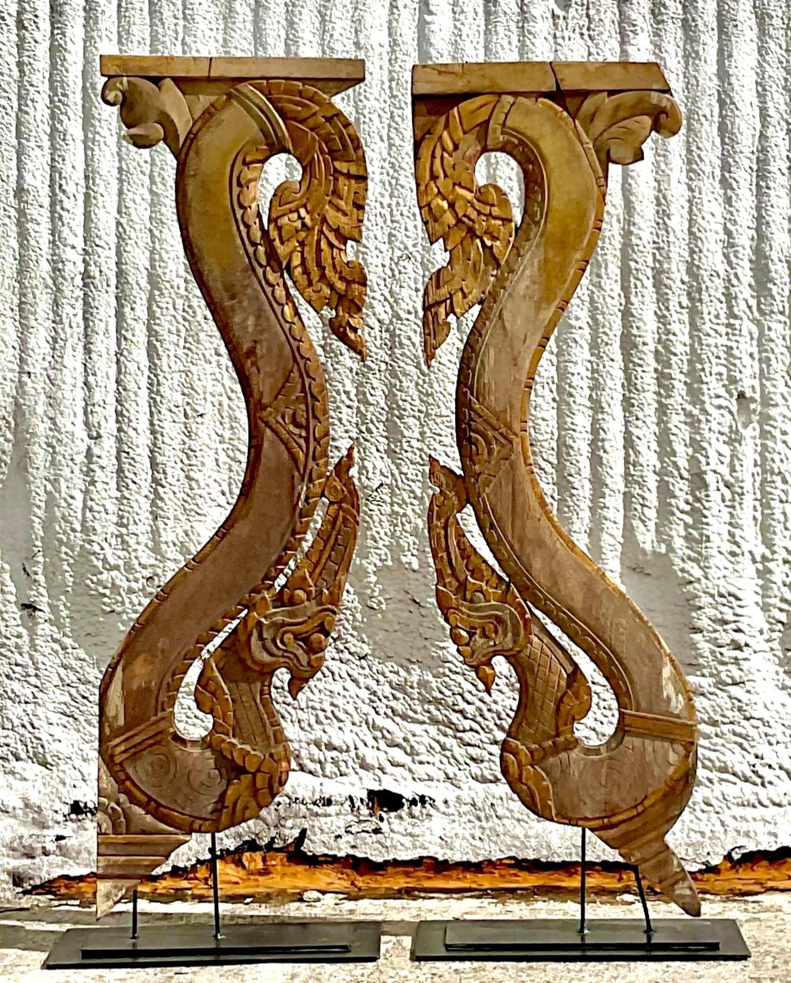Philippine Vintage Gilt Tipped Architectural Fragments - Set of 2 For Sale