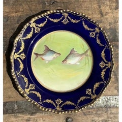 Vintage Gilt Tipped Doulton Burslem Fish Plates - Set of 12