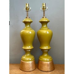 Vintage Gilt Tipped Painted Glass Lamps - A Pair