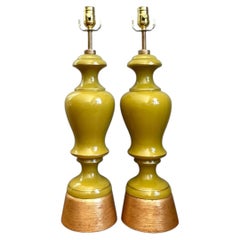 Vintage Gilt Tipped Painted Glass Lamps - A Pair