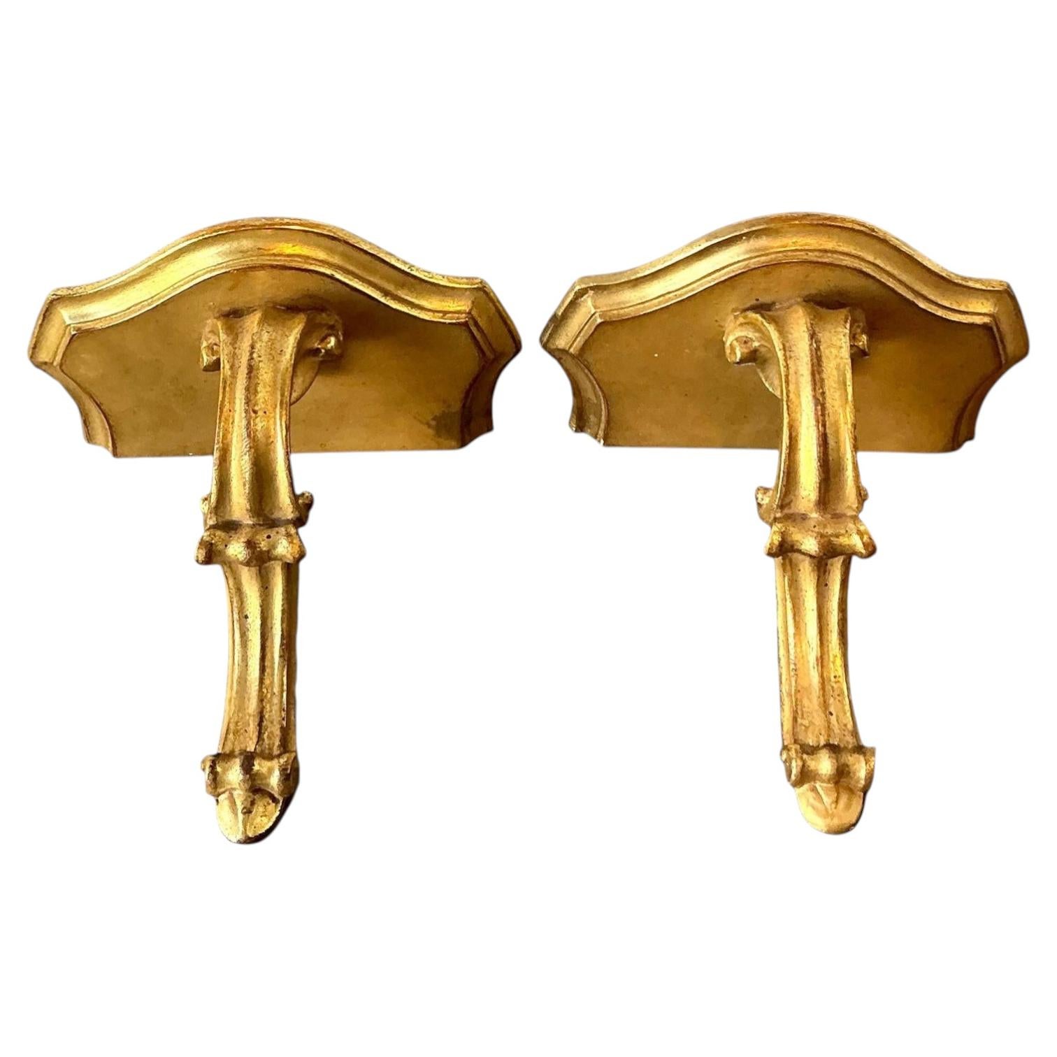 Vintage Gilt Tipped Wall Brackets - A Pair