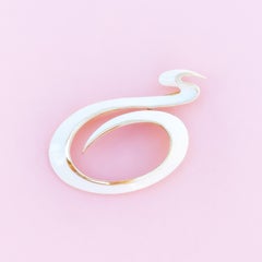 Vintage Gilt & White Enamel Abstract Swirl Brooch By Crown Trifari, 1960s