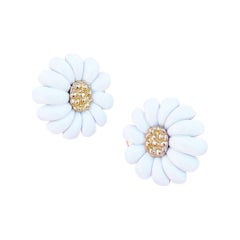 Retro Gilt & White Enamel Daisy Flower Figural Earrings By Monet, 1960s