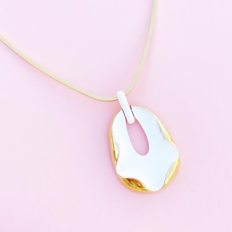 Vintage Gilt and White Enamel Modernist Collar Necklace by