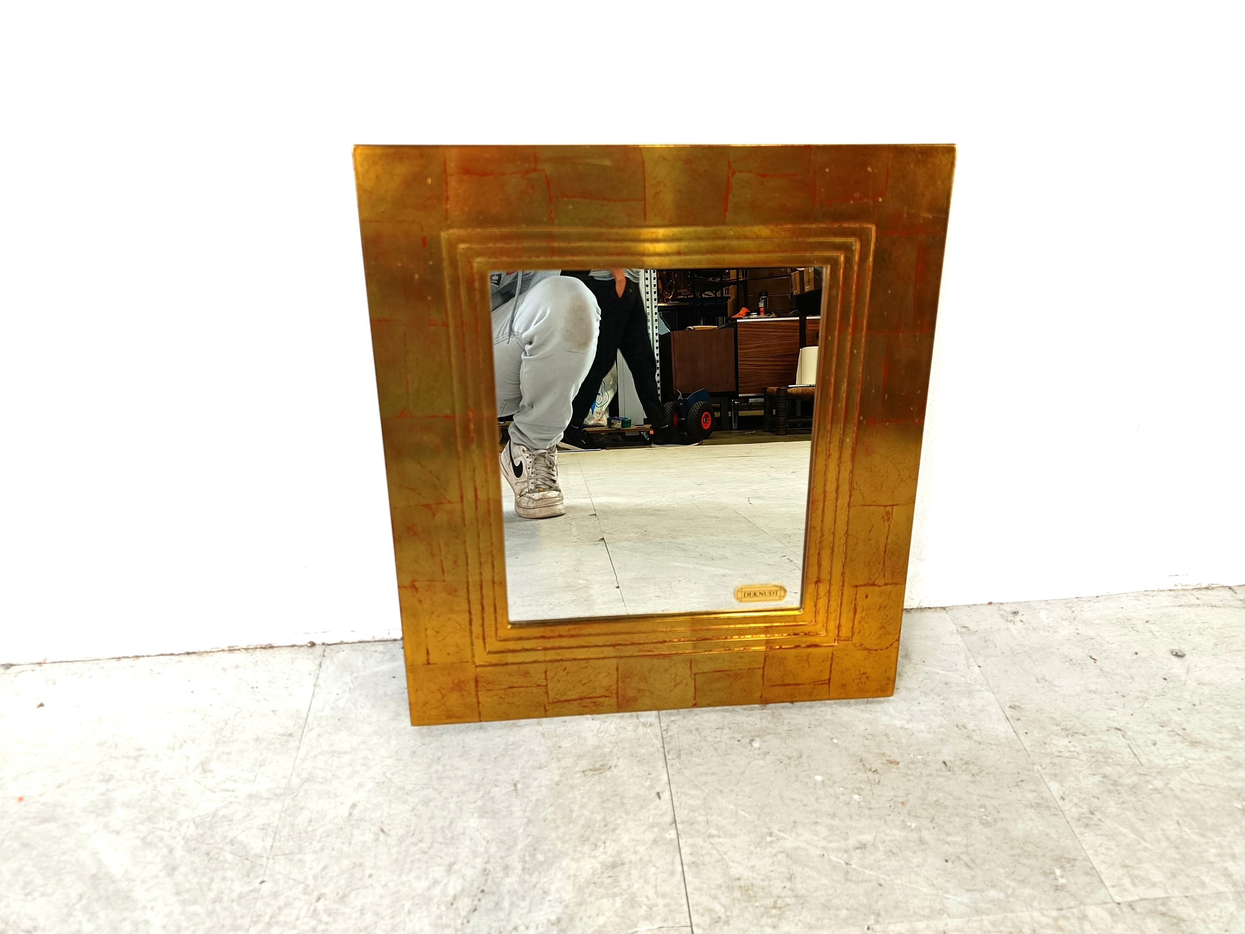 Hollywood Regency Vintage gilt wood mirror by Deknudt, 1970s For Sale