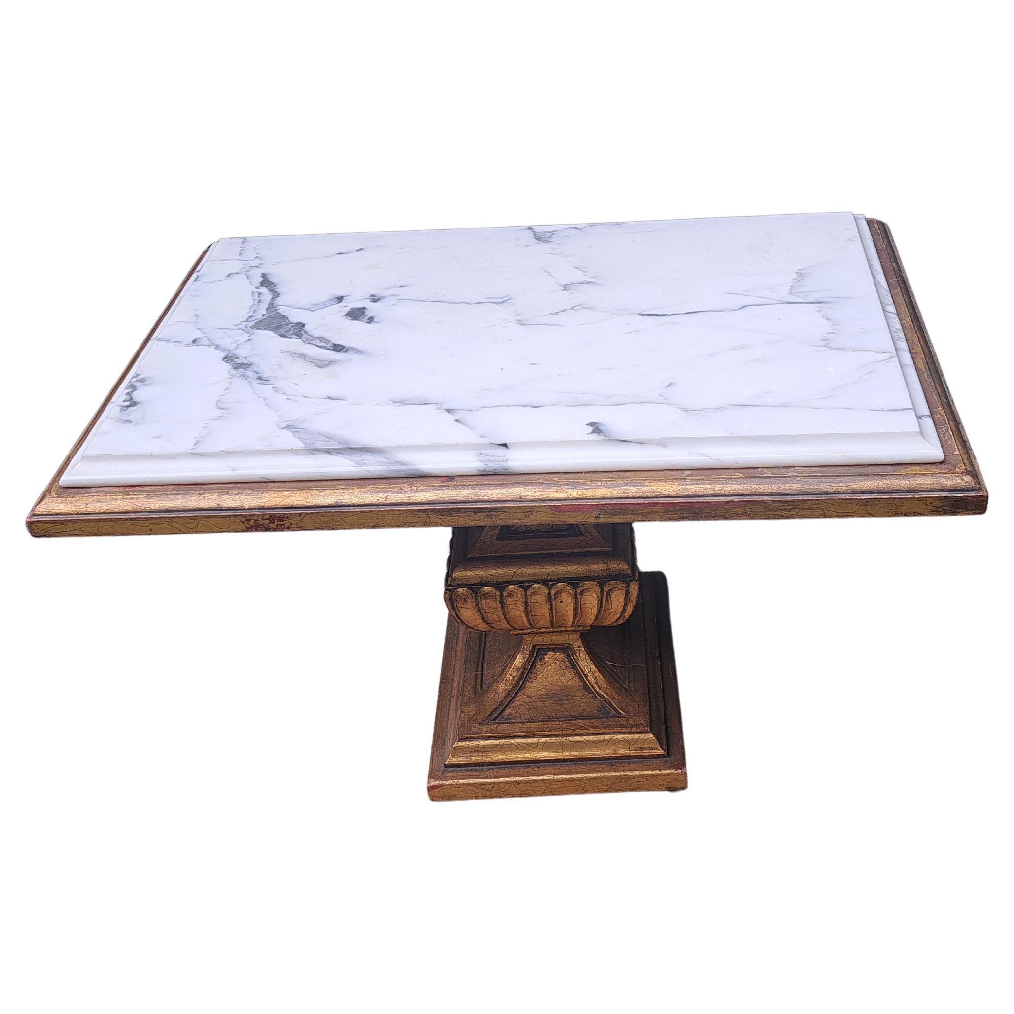 Vintage Gilt Wood Side table with White Marble Top