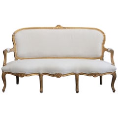 Vintage Giltwood Upholstered Louis XV Style Open Arm Sofa Settee