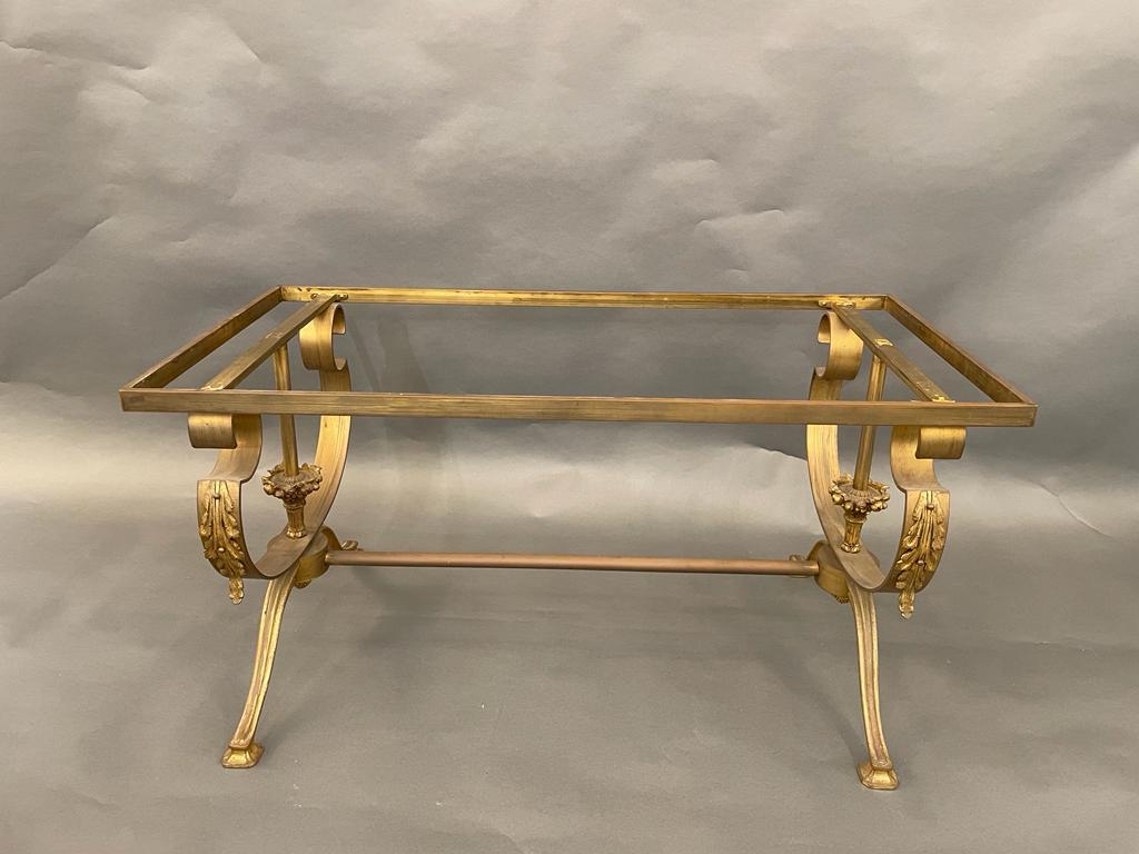 French Vintage Gilt Wrought Bronze and Mirrored Coffee Table