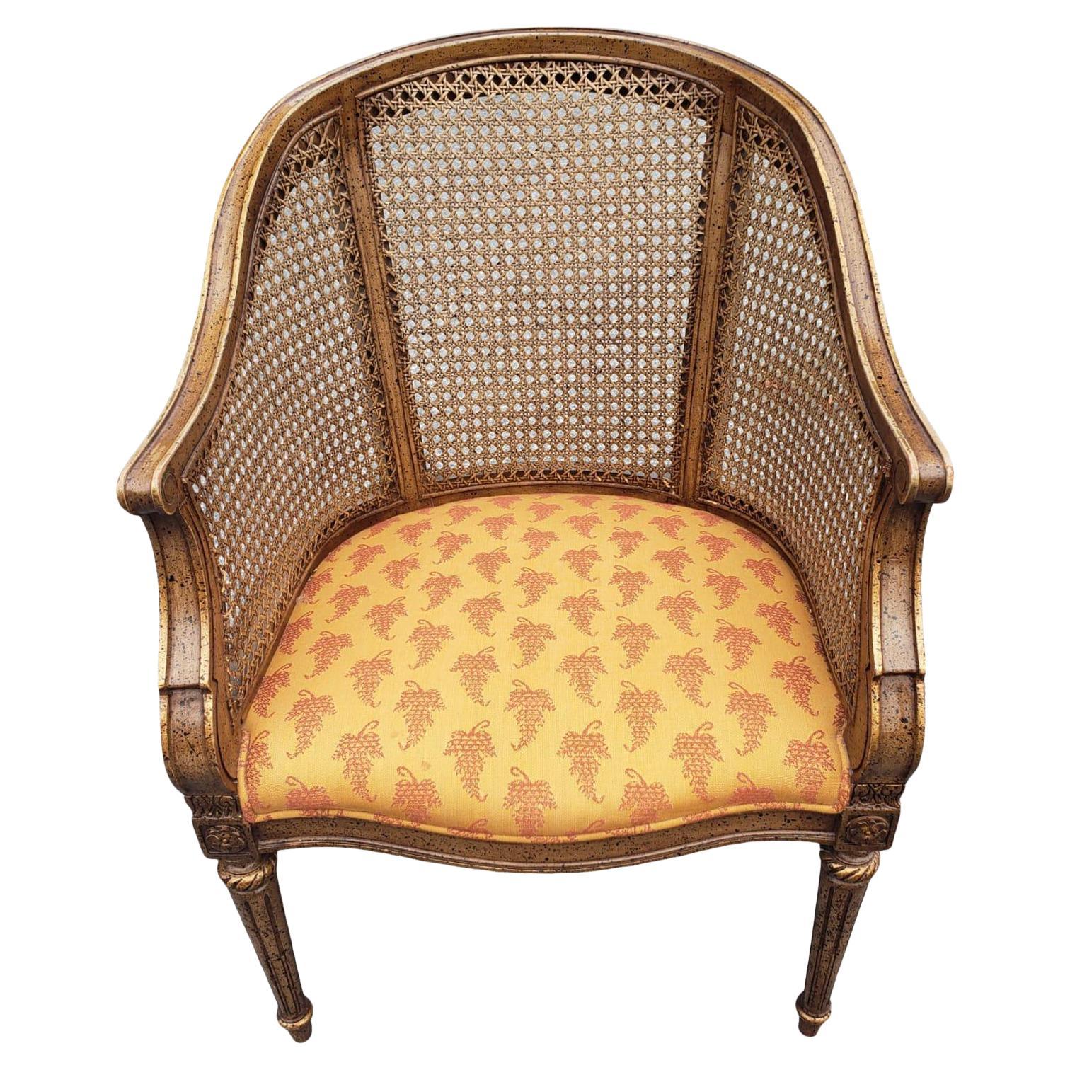 Vintage Giltwood Caning and Upholstery Chair with Woven Pattern For Sale