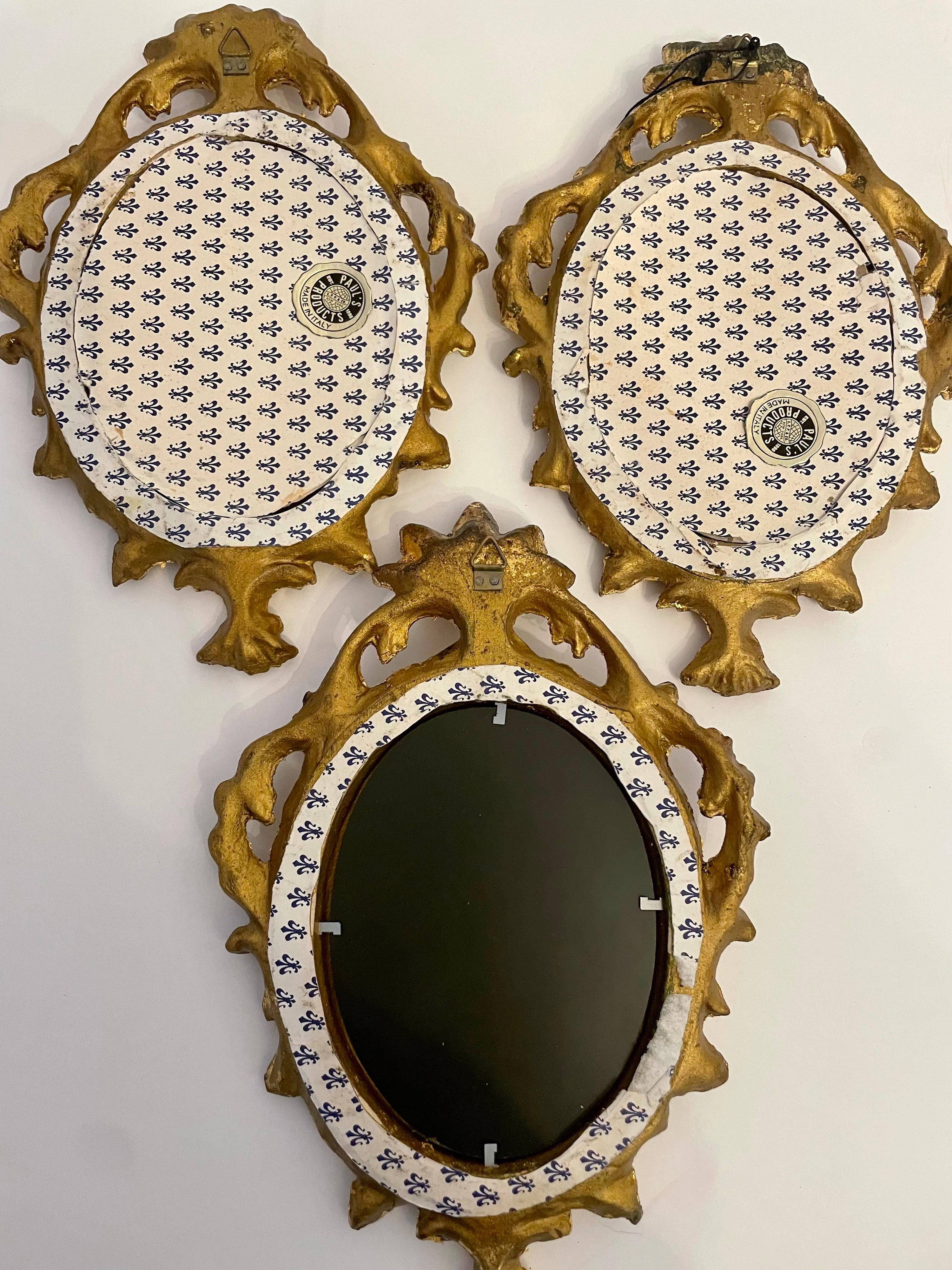Vintage Giltwood Italian Florentine Mirrors Set of Three 5