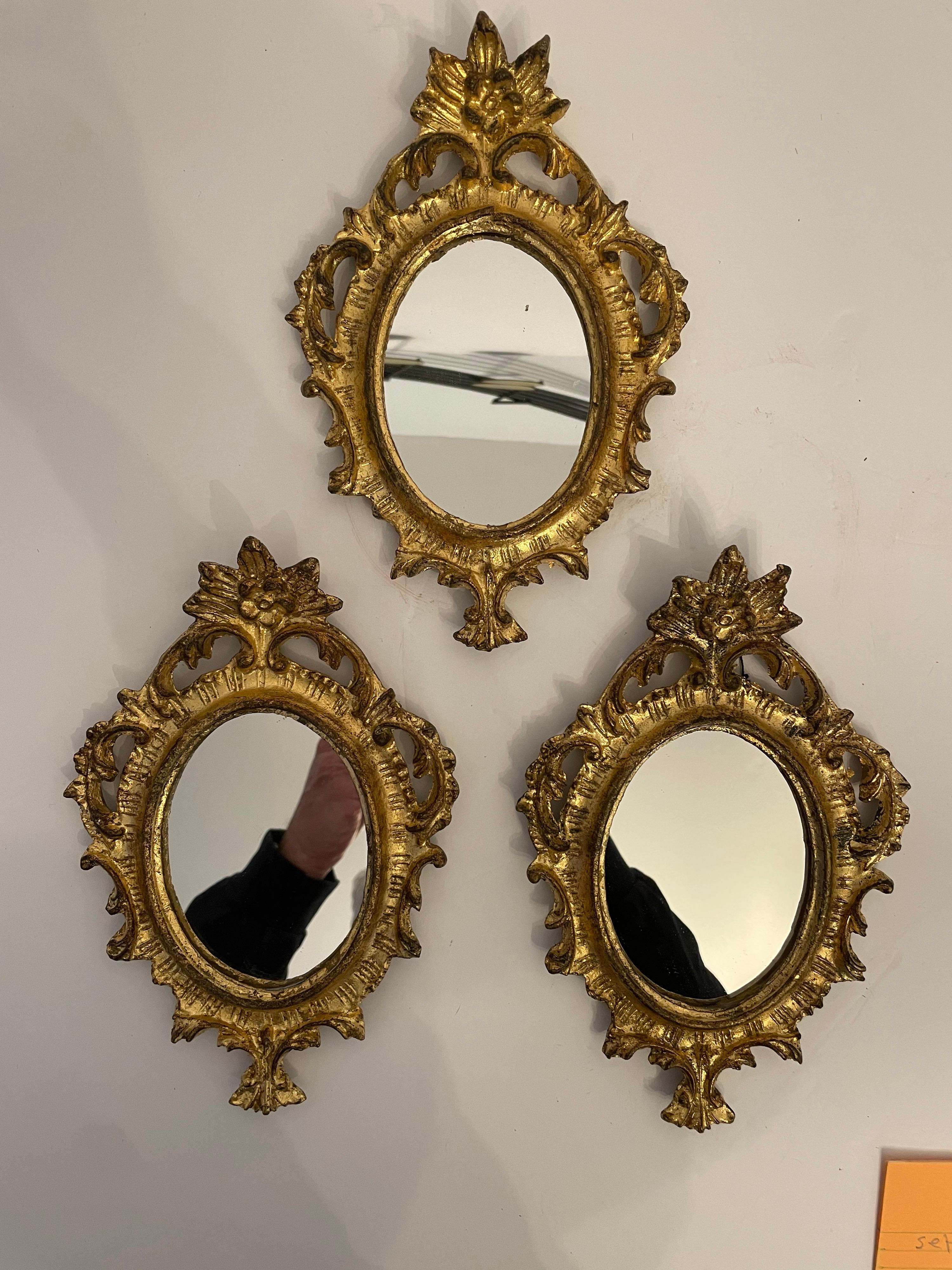 Vintage Giltwood Italian Florentine Mirrors Set of Three 6