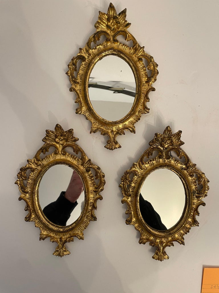 Vintage Giltwood Italian Florentine Mirrors Set of Three For Sale 6