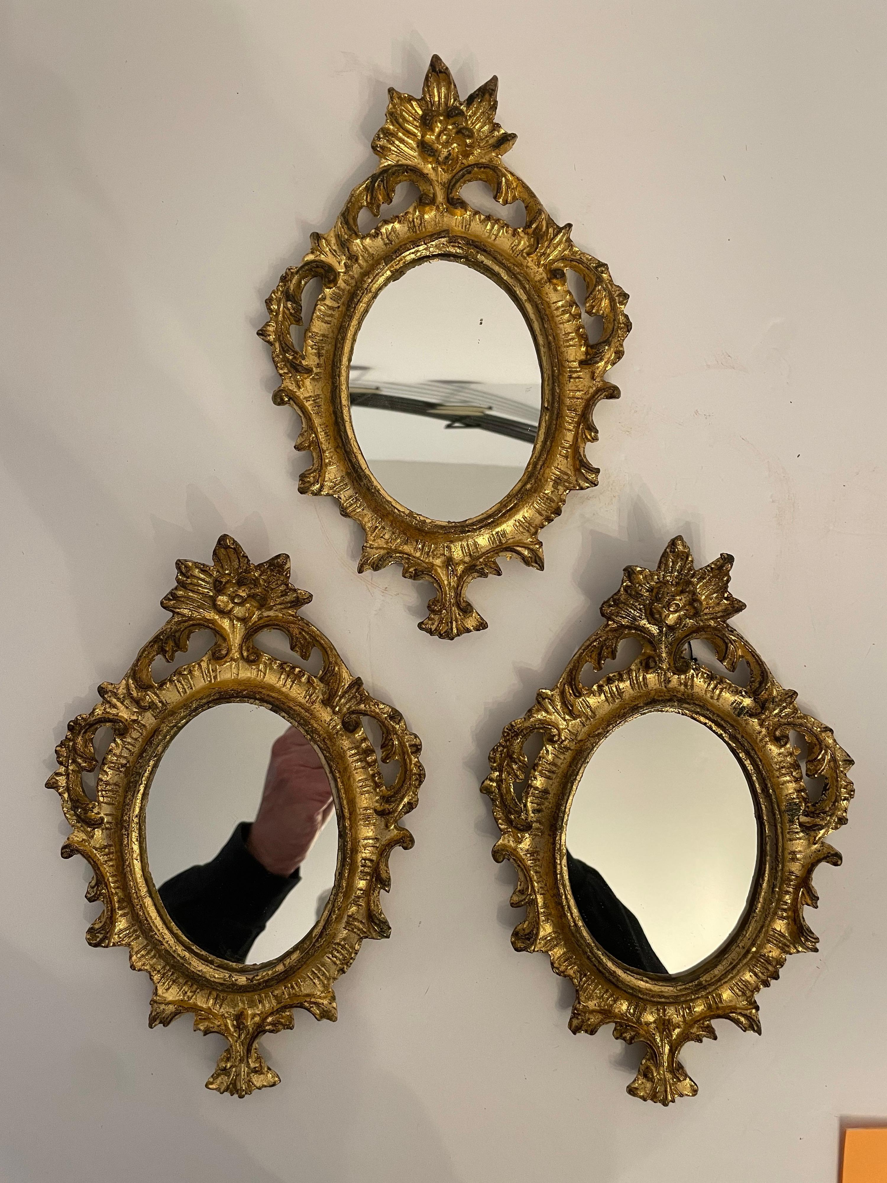Vintage Giltwood Italian Florentine Mirrors Set of Three 7