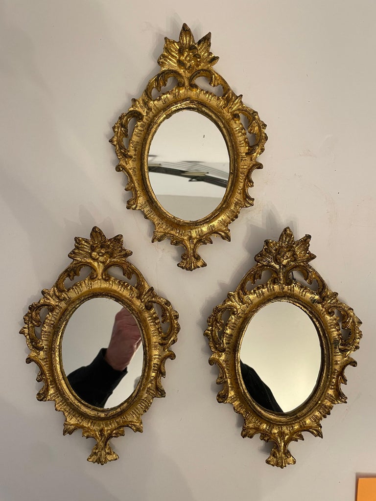 Vintage Giltwood Italian Florentine Mirrors Set of Three For Sale 7