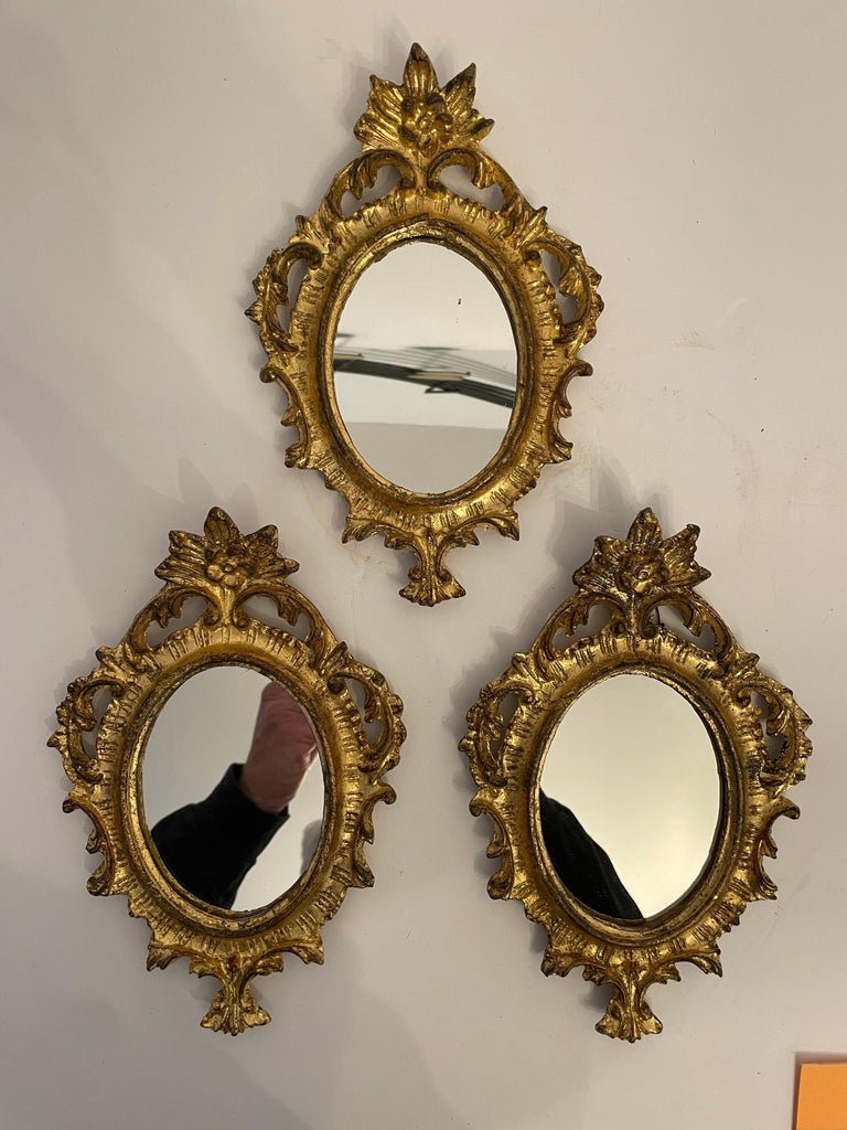 Vintage Giltwood Italian Florentine Mirrors Set of Three For Sale 8