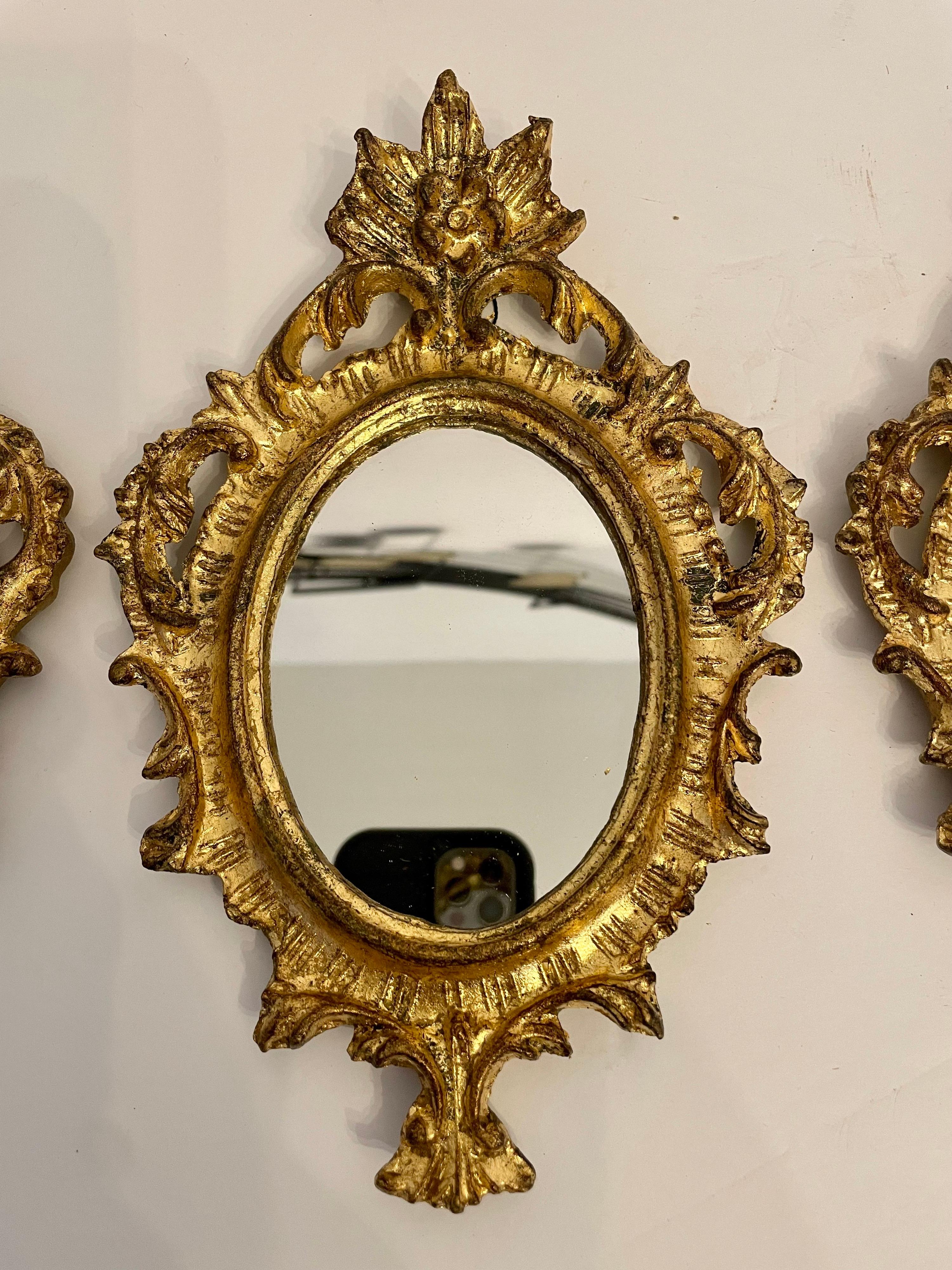 Vintage Giltwood Italian Florentine Mirrors Set of Three In Good Condition In New York, NY
