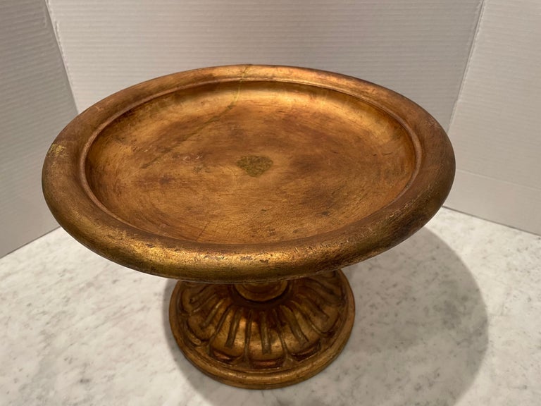 Vintage Giltwood Italian Tazza Bowl with Decorative Stone Fruit For Sale at 1stDibs