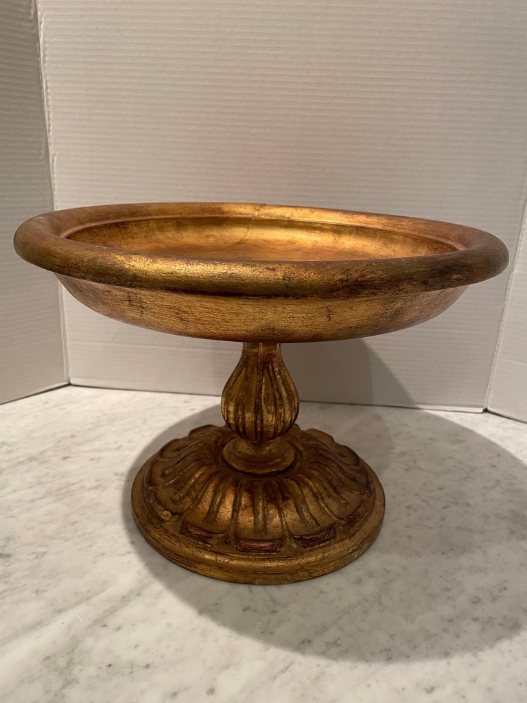 Vintage Giltwood Italian Tazza Bowl with Decorative Stone Fruit For Sale at 1stDibs