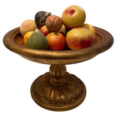 Vintage Giltwood Italian Tazza Bowl with Decorative Stone Fruit