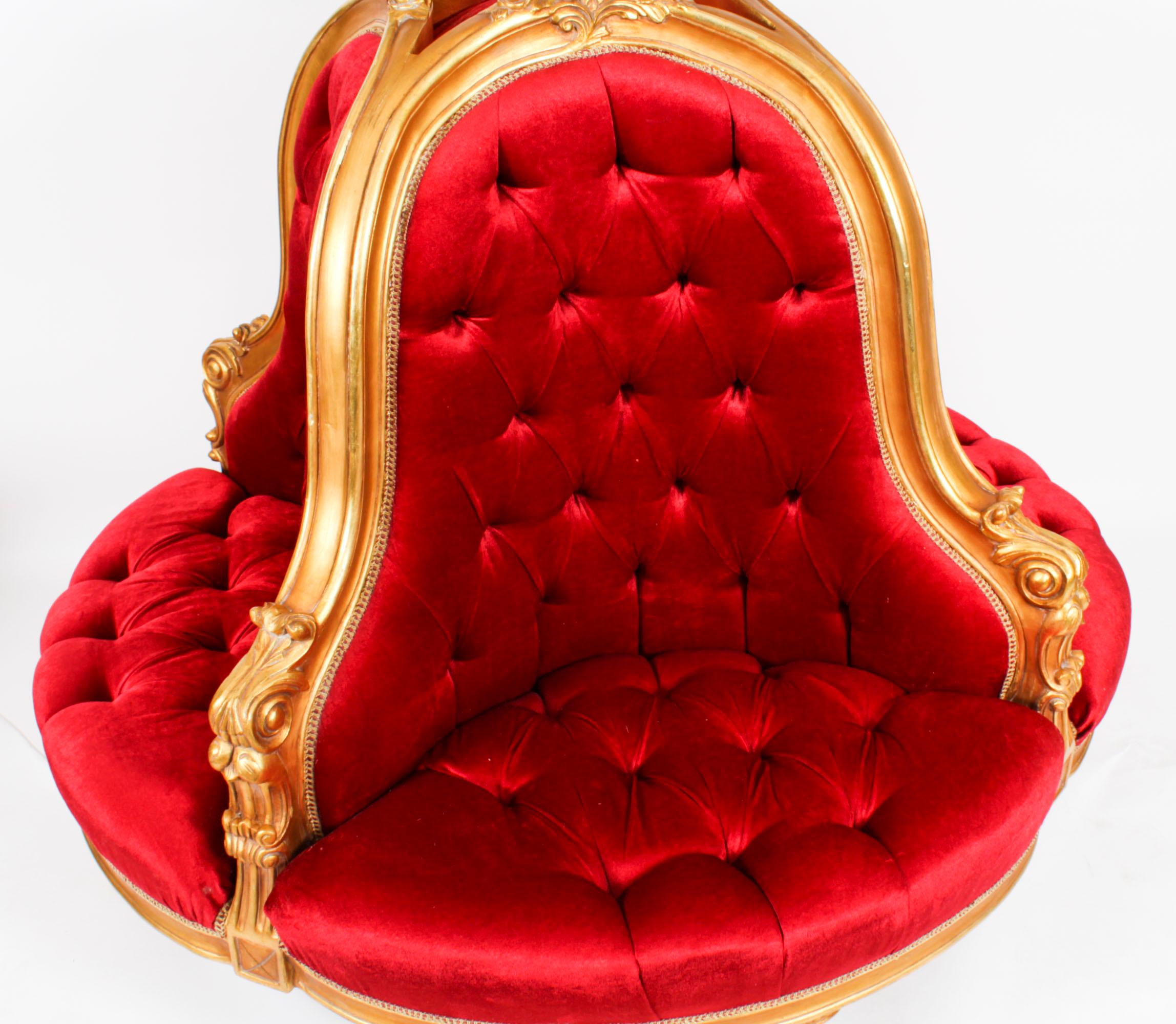 Vergoldetes Love Seat Conversation Settee aus Holz, Mitte des 20. Jahrhunderts im Angebot 5